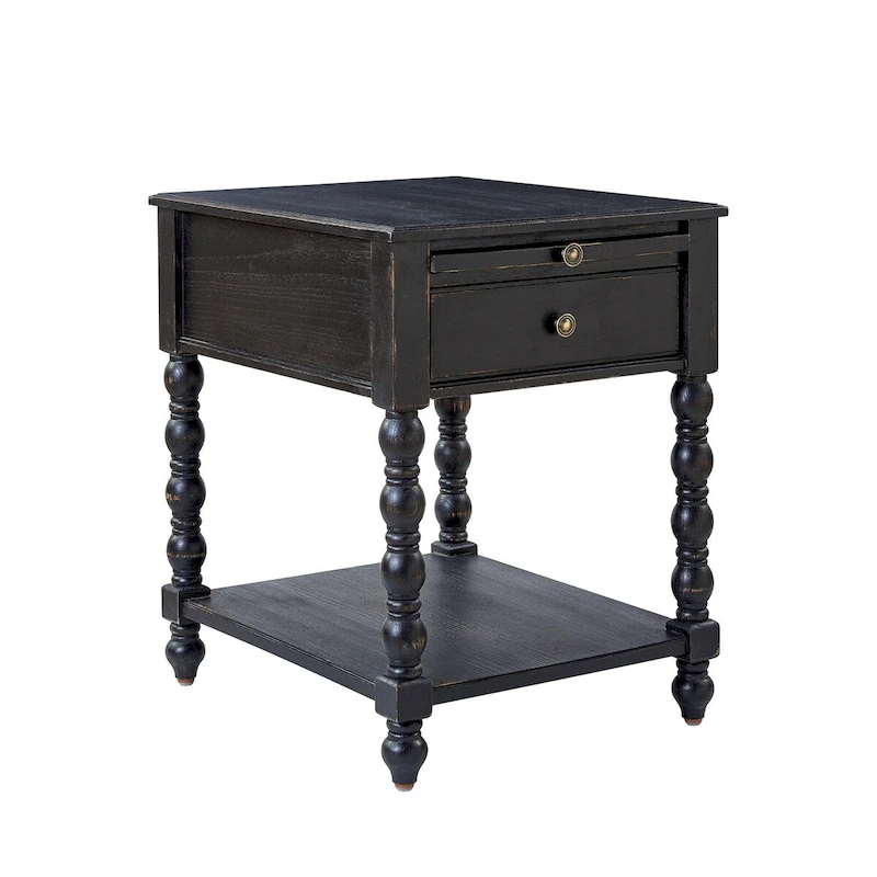 Eric Traditional 26 Tall Solid Wood End Table with USB by HULALA HOME
