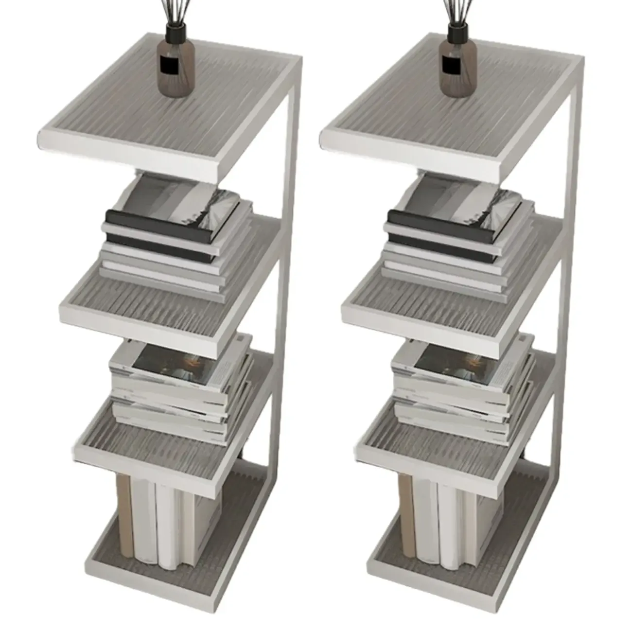 Extra Tall Simple Glass Top and Steel 3 Shelves Nightstand