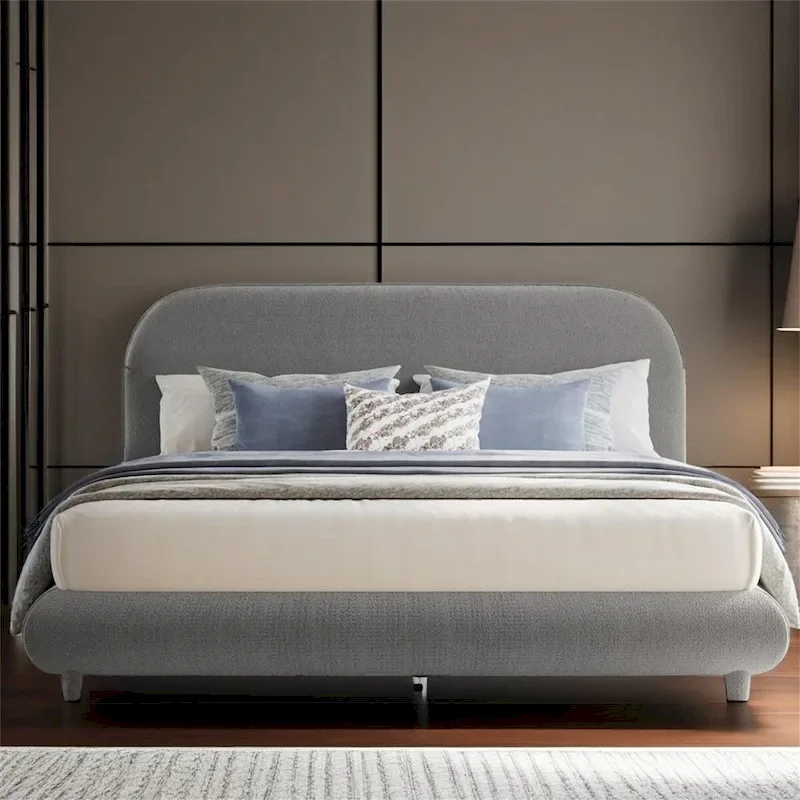 Teddy Fleece Queen Size Upholstered Platform Bed with Thick Fabric