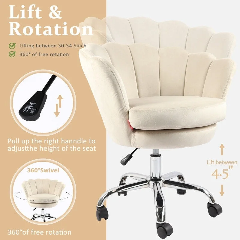 VANITII Accent Chair Swivel Vanity Chair Office Desk Chair With Wheels Modern Height Adjustable Pink/Grey/White