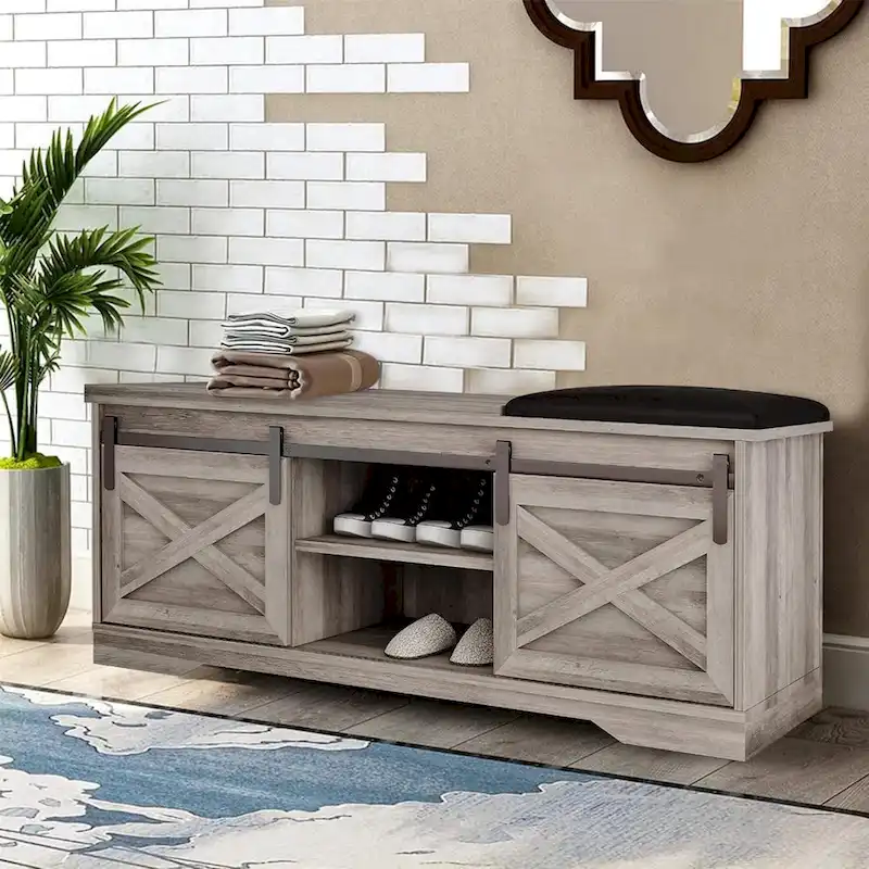 47  Farmhouse Entryway Shoe Bench with Thickened Cushion