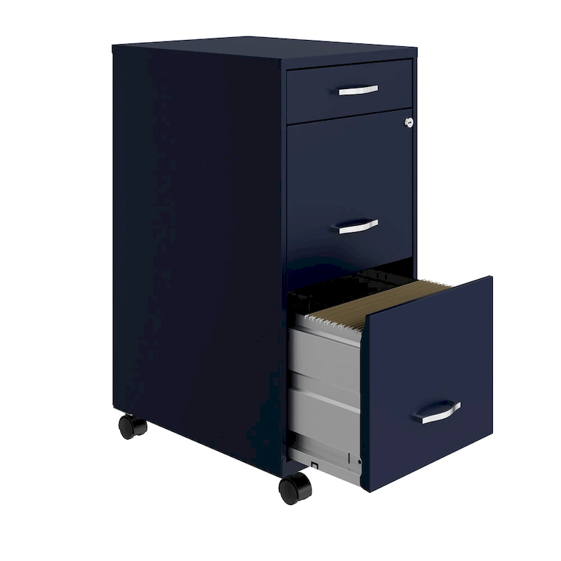 Space Solutions 18 Deep 3 Drawer Mobile Metal File Cabinet, Navy