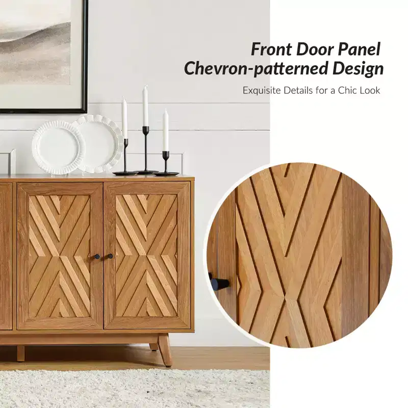 Adolf 57Wide Mid-century Chevron-patterned Sideboard with Adjustable Shelves|HULALA HOME