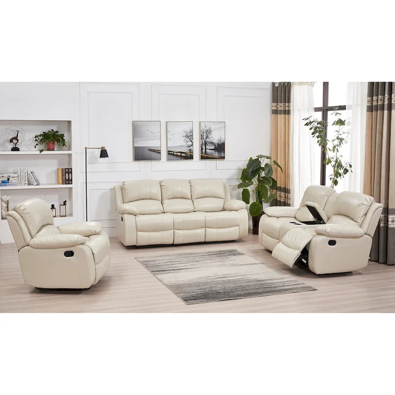 Betsy Furniture 3 Piece Bonded Leather Reclining Living Room Set, Sofa, Loveseat and Glider Chair
