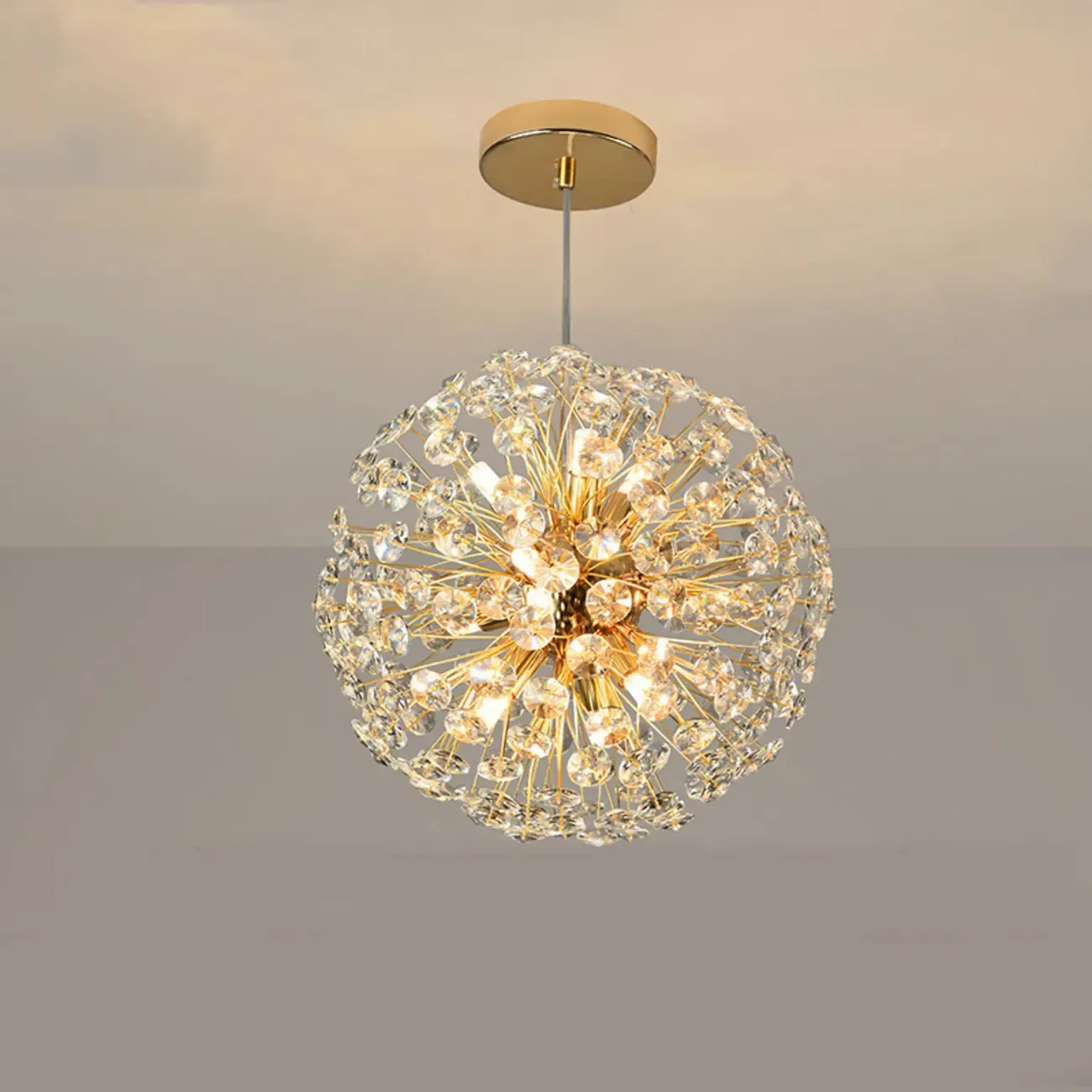 Adjustable Height Gold Crystal Globe Starburst Chandelier