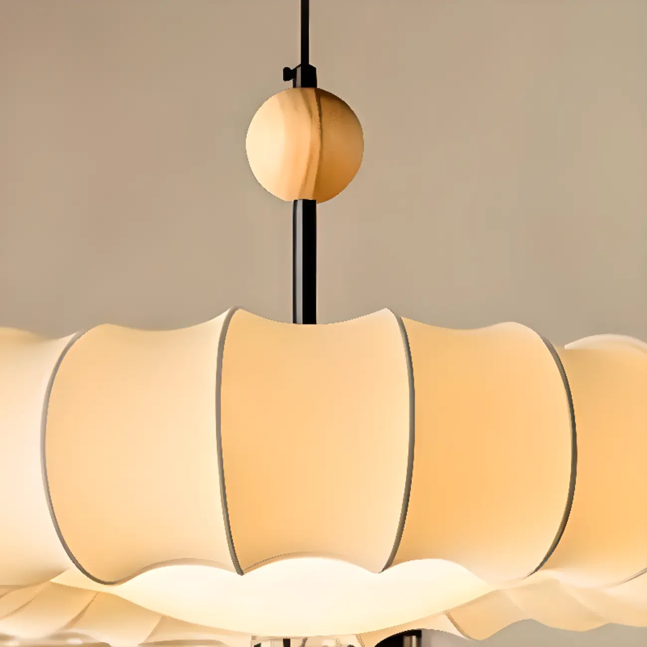 Modern Round Adjustable White Fabric Pendant Chandelier