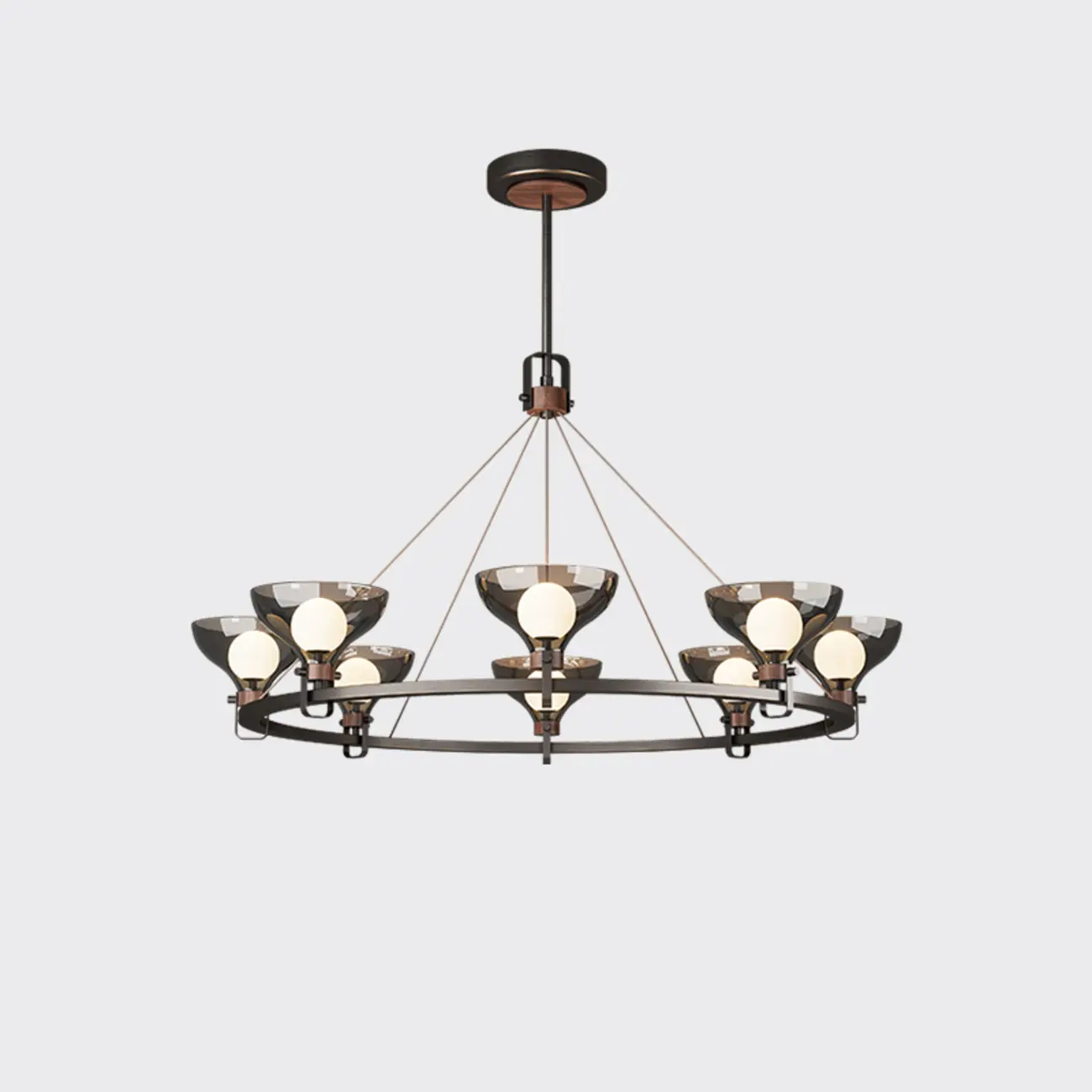 Black Industrial Metal Chandelier with Gray Glass Shade