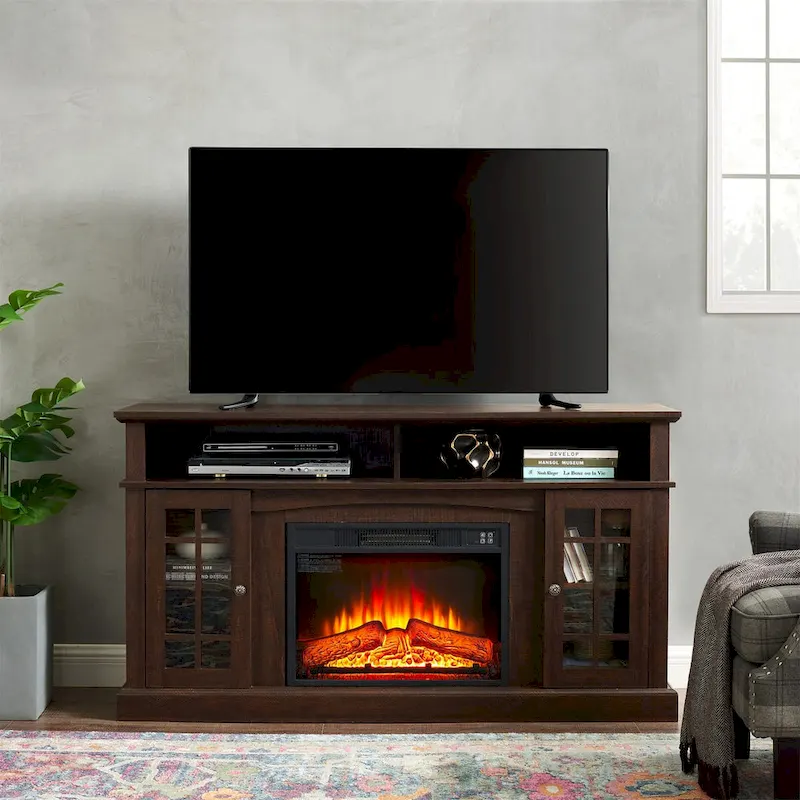 Modern Entertainment Console with 23  Fireplace Inset