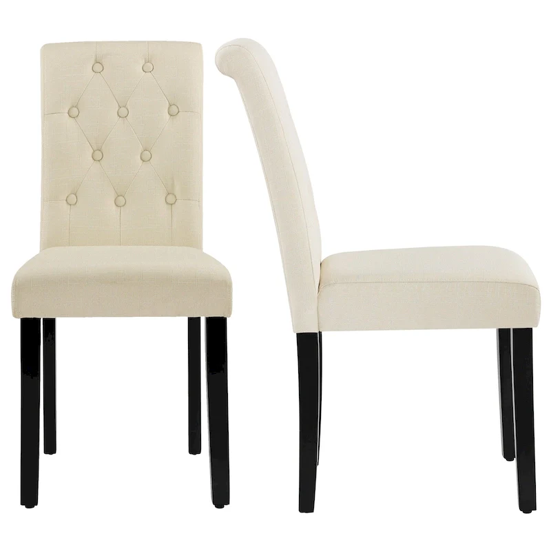Fabric Upholstery Button Tufted Dining Chairs Set of 2