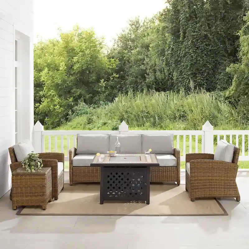 Crosley Bradenton 5Pc Outdoor Wicker Sofa Set W/Fire Table