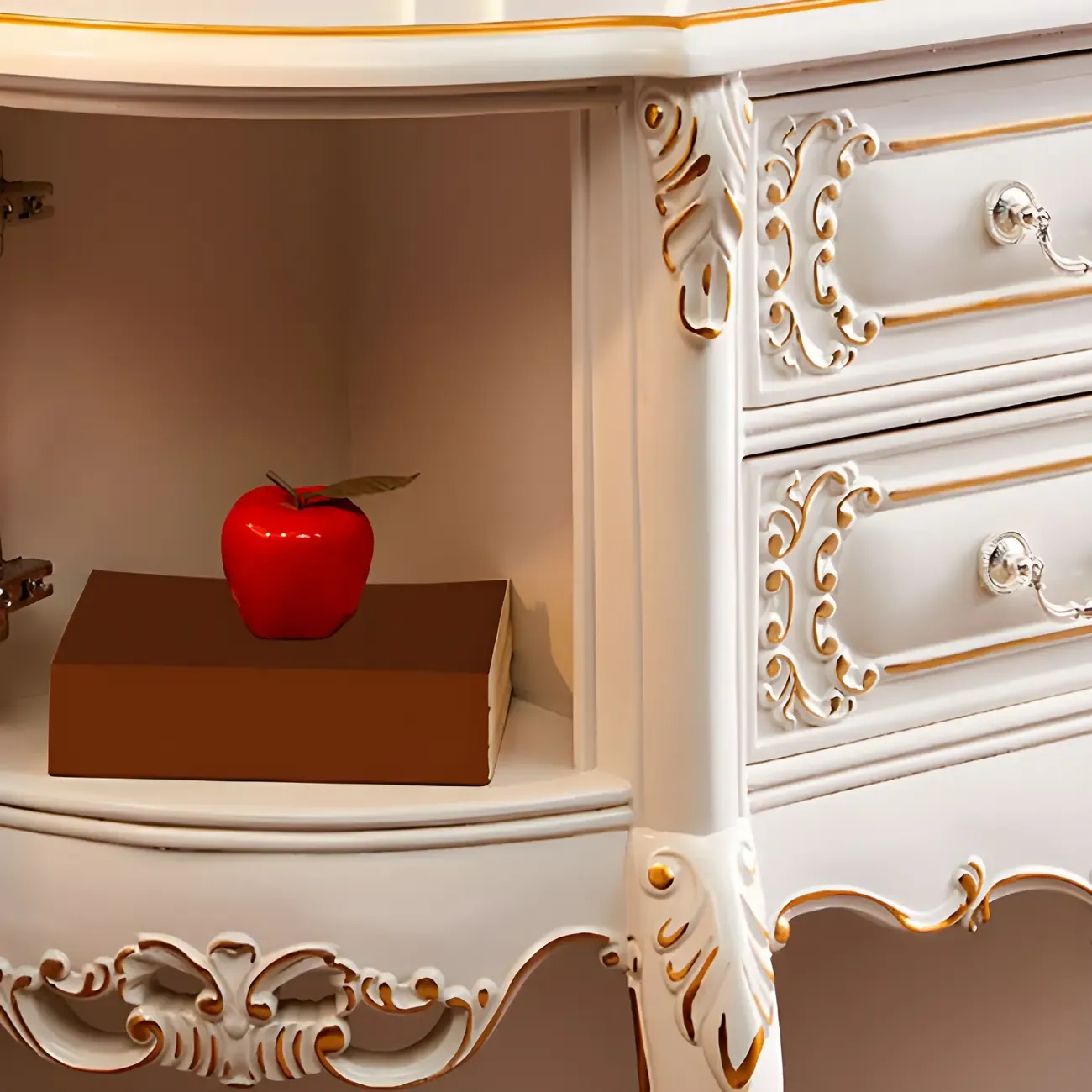 French White Wood Console Table with Drawers in Scratchproof