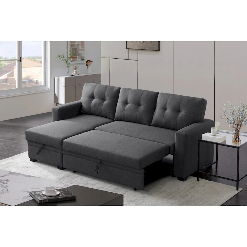 Upholstered Pull out Sectional Sofa with Chaise