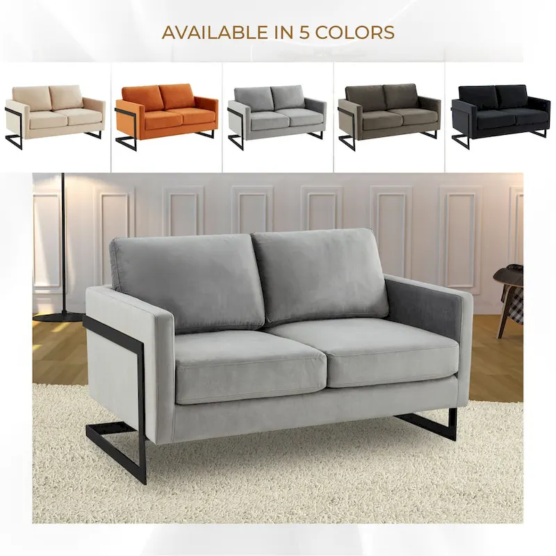 Upholstered Loveseat Sofa in Velvet Fabric with Removable Cushions and Stainless Steel Frame
