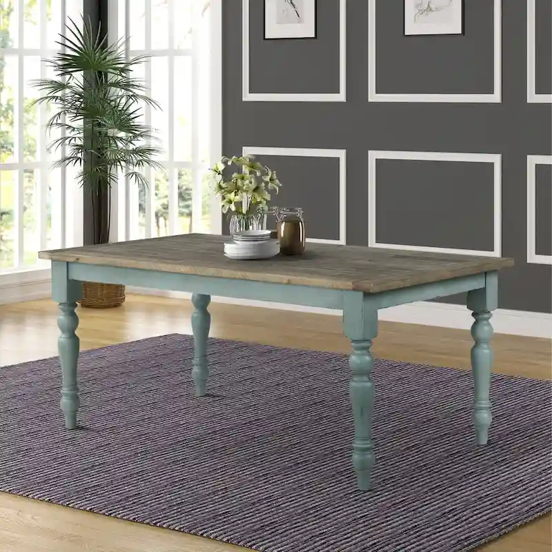 Roundhill Furniture Prato Blue and Brown Two-Tone Finish Wood Dining Table - N/A
