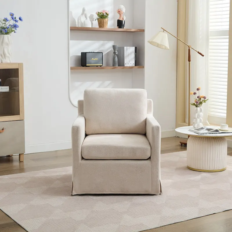 Modern 29.92 Chenille 360 Swivel Accent Chair with Solid Wood Frame and Removable Back Cushion