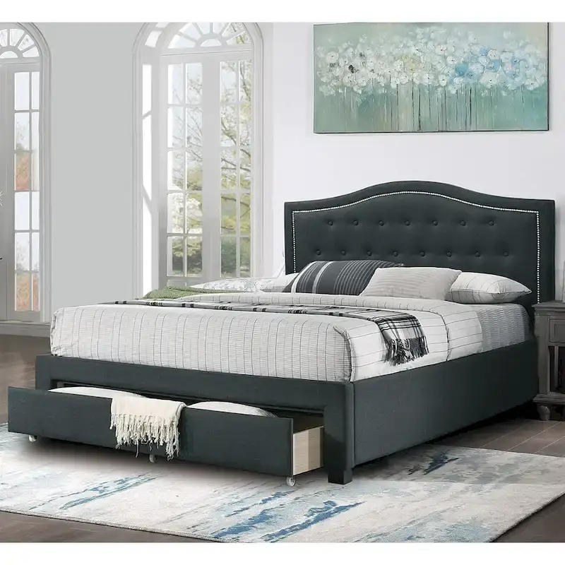 Fully Upholstered Eastern King Bed with 1 Underbed Drawer