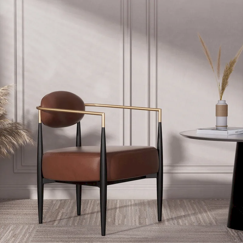 Mid-Century Armchair - Velvet/Faux Leather, Iron Frame, 24W x 30.5H, Single Seat, 330 lbs Capacity