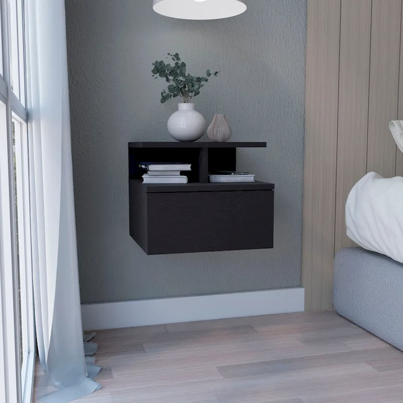 Floating Nightstand 12H,Wall Mounted with Single Drawer and 2-Tier Shelf,for Bedroom,Closet,Entryway,College Dorm