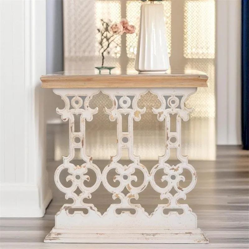Vintage Wood Console Table with Brown Top