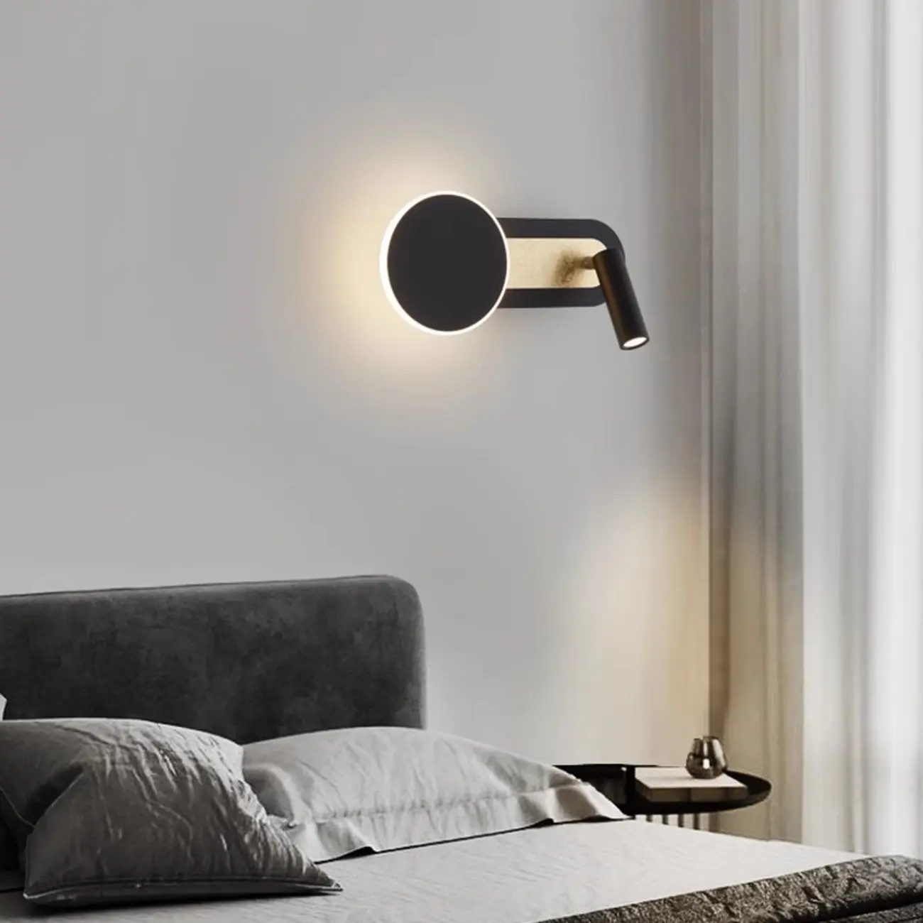 Mini Geometric 2-Light Black-Gold Wall Sconce in Rotatable