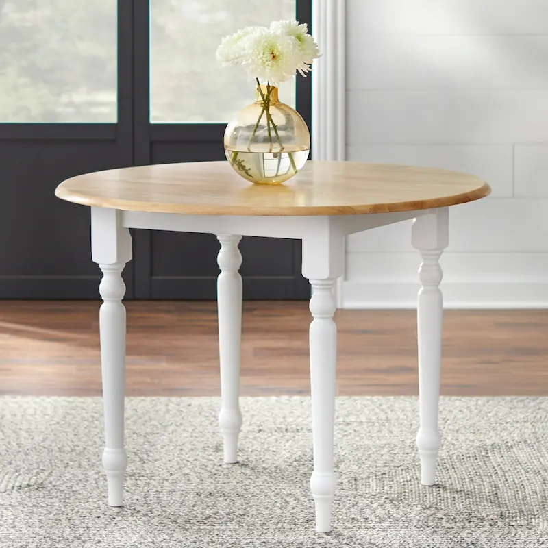 Two-tone 40-inch Rubberwood Round Drop-leaf Table