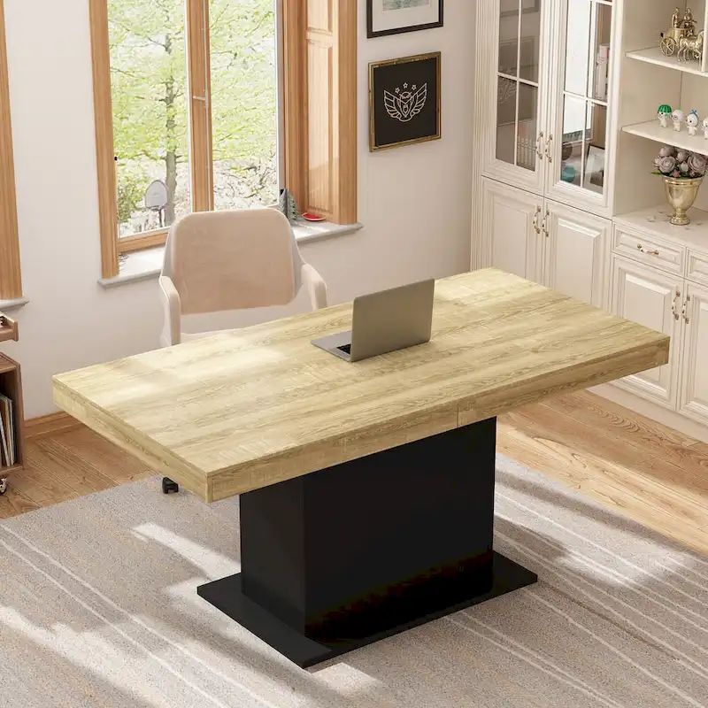 Extendable Dining Room Table Wood Finish Top Computer(Black/White)