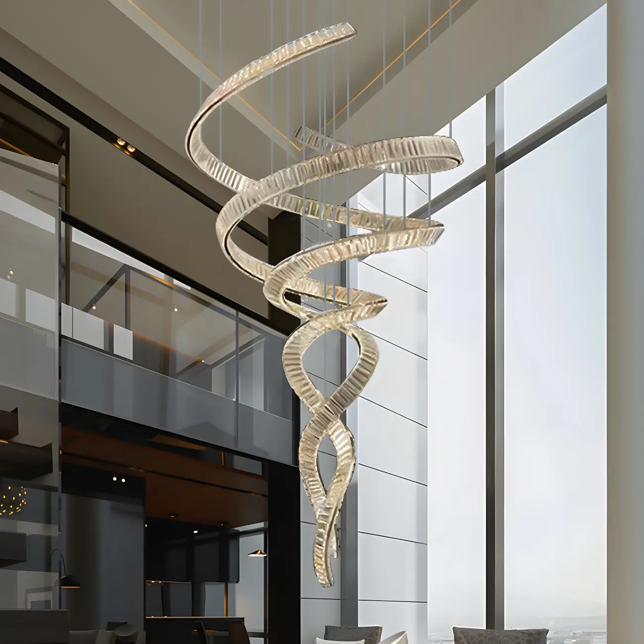 Modern Artistic Spiral Crystal Linear LED Chandelier Dimmable