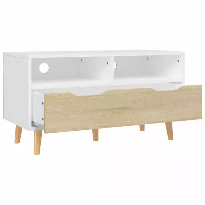 TV Cabinet White and Sonoma Oak Engineered wood Medium TV Cabinet