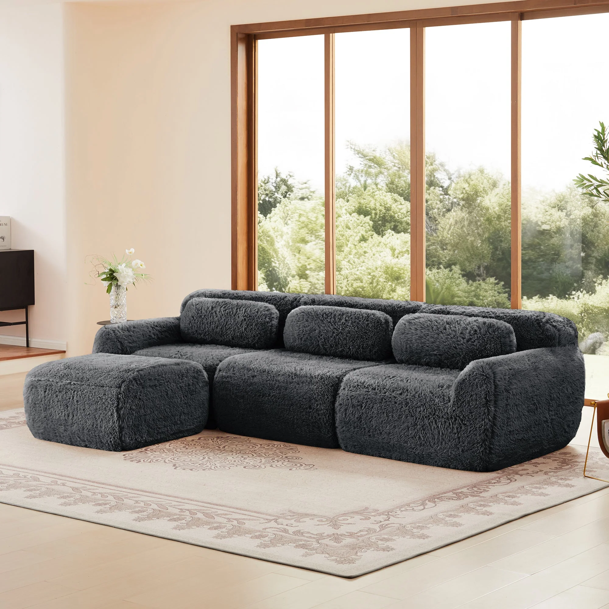 Soft And Fluffy Plush Boneless Modular Sofa with Ottoman