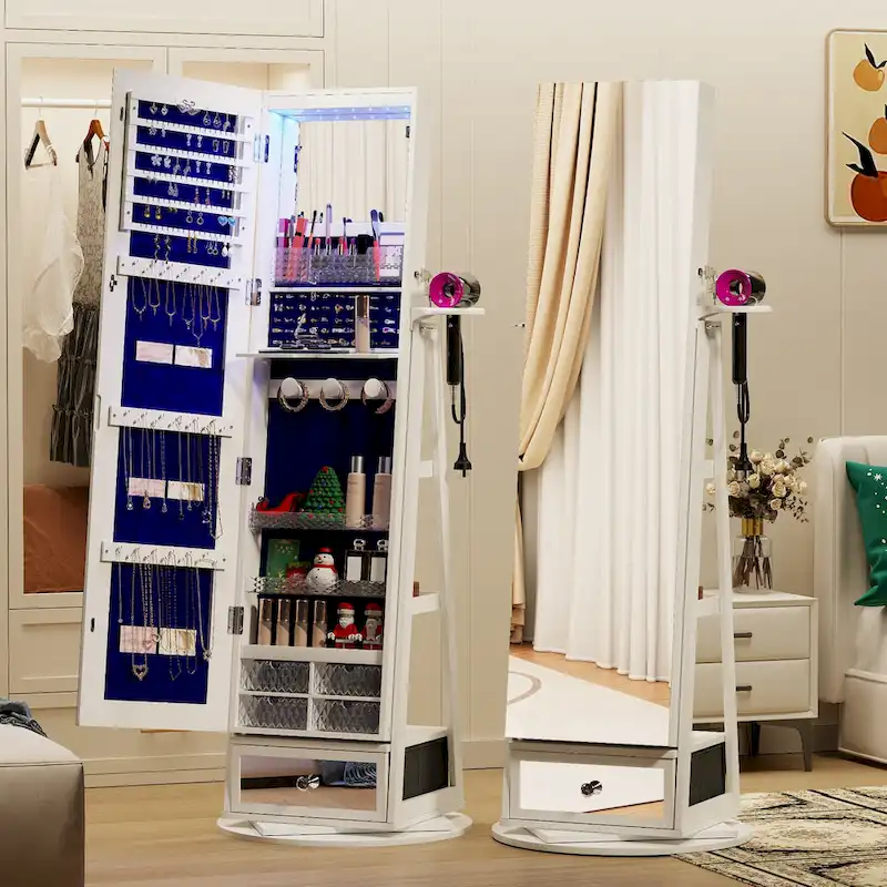 Swivel LED Jewelry Armoire with Lights - N/A