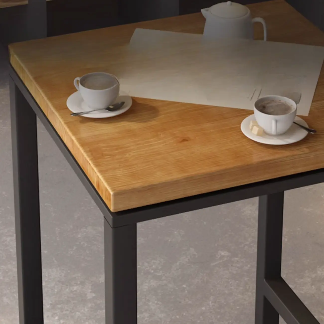 Square Wooden Top Iron Footrest Bistro Table