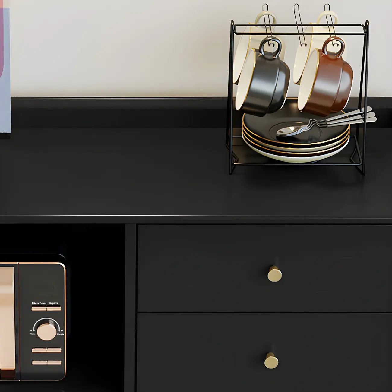 Modern Black Espresso Sideboard with Cabinets & Drawers