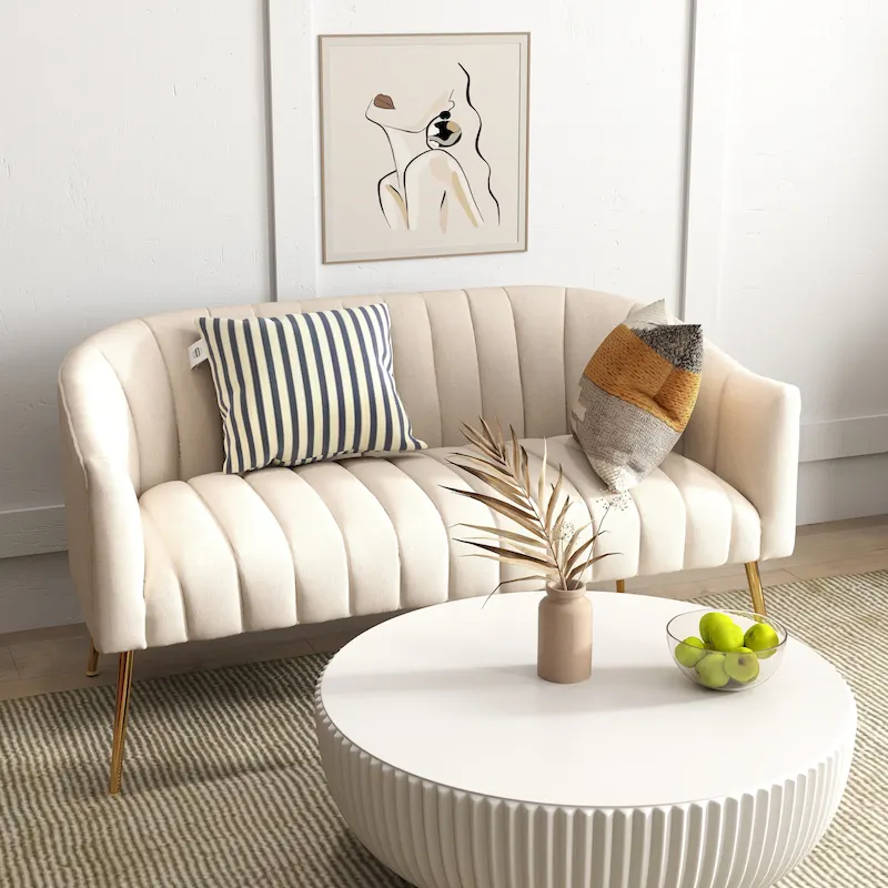 SEYNAR Modern Glam Comfy 50 Metal Legs Curved Sofa 2 Seaters Loveseat with Tufted Back