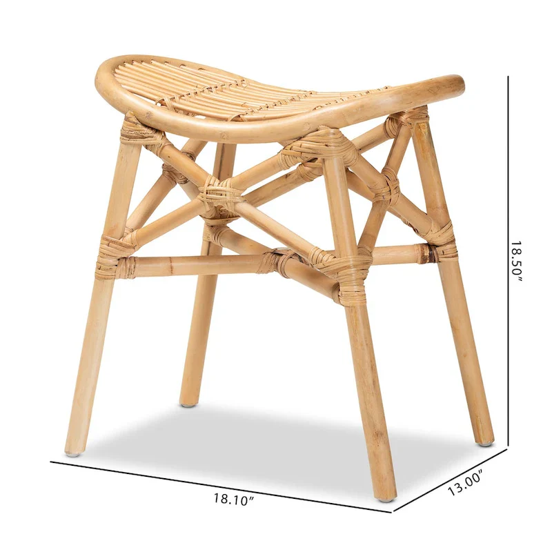 Elgon Modern Bohemian Natural Brown Rattan Footstool