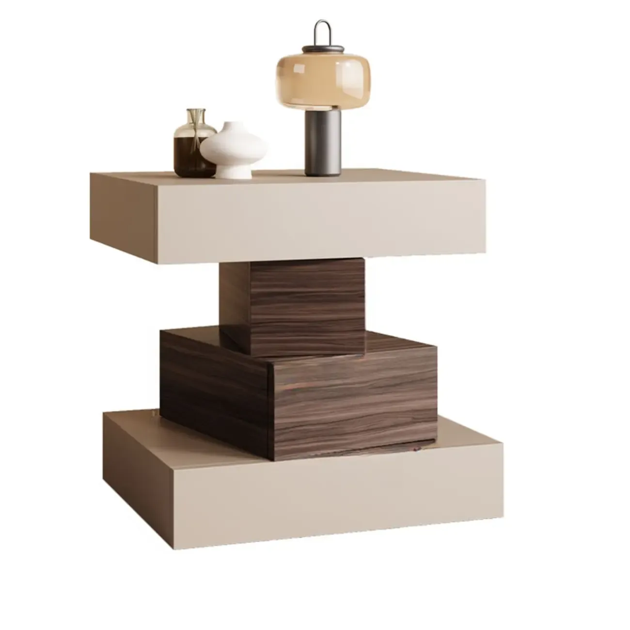 Narrow 4 Drawers Leather Top Walnut Nightstand