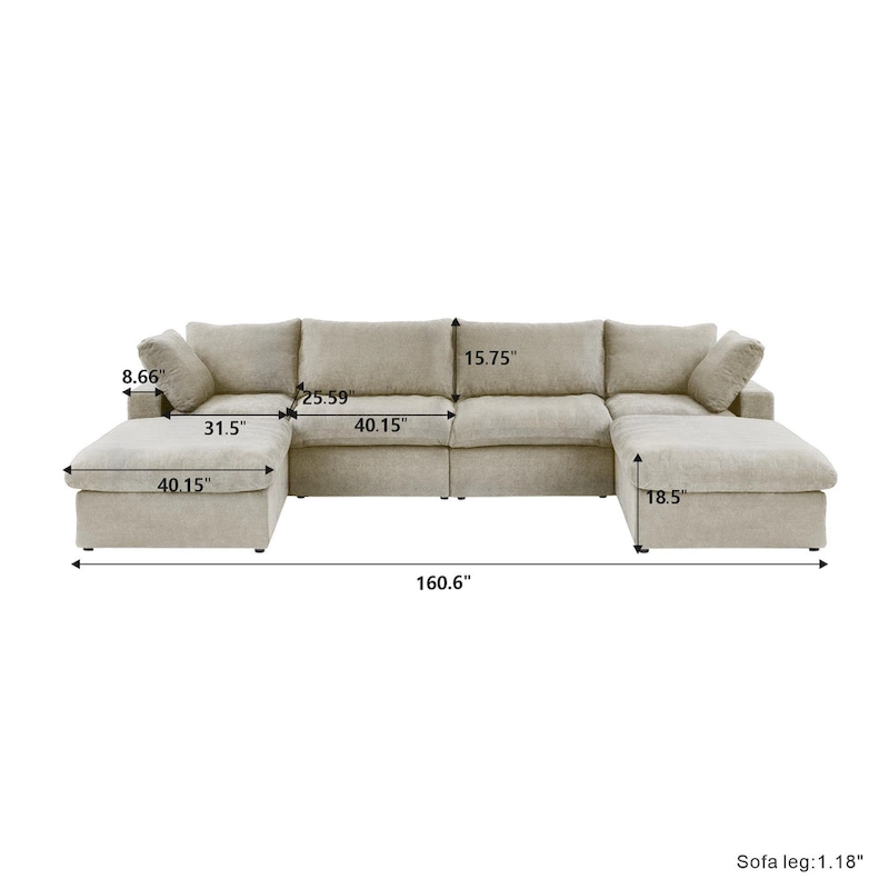 Large Modular Sectional Sofa Down Filled U-Shaped 4 Seater with 2 Ottoman