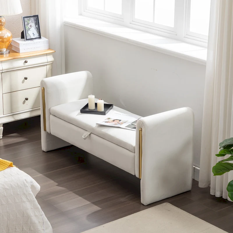 Velvet Fabric Storage Bench