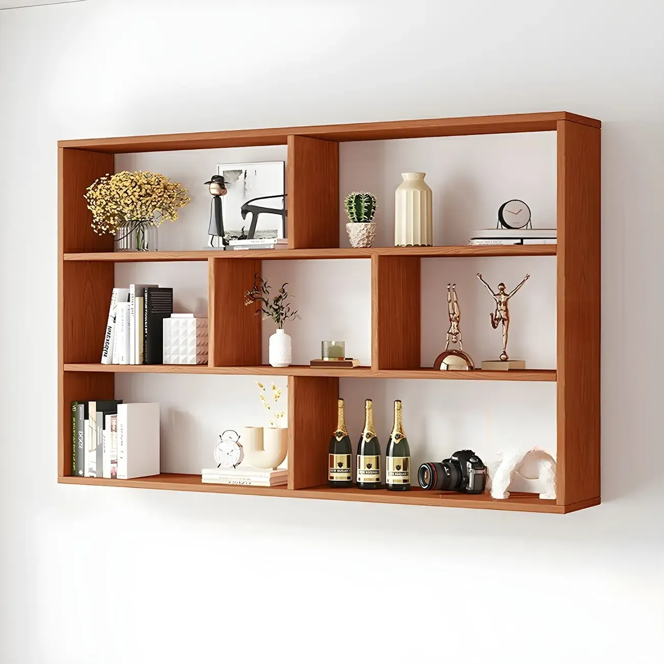White Wall-Mounted Cube Wood Display Bookcase