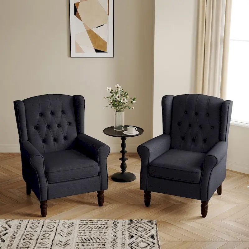 Button-Tufted Accent Club Chair Wingback Armchair Set of 2