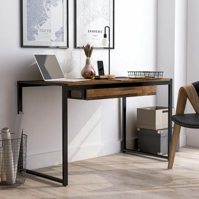Contemporary 50-inch Steel Computer Desk with USB Ports by