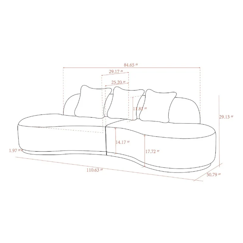Pasargad Home Simona Curved Sofa with 3 Pillow Included