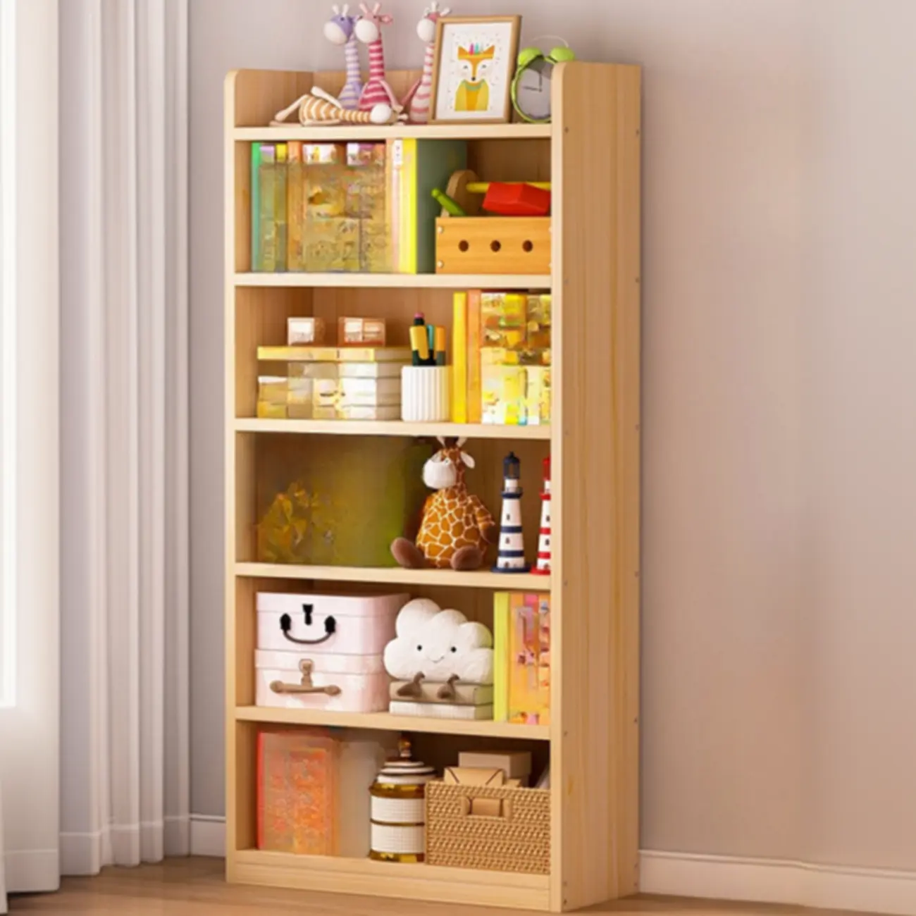 Solid Wood 5-Tier Display Open Shelving Unit Bookcase