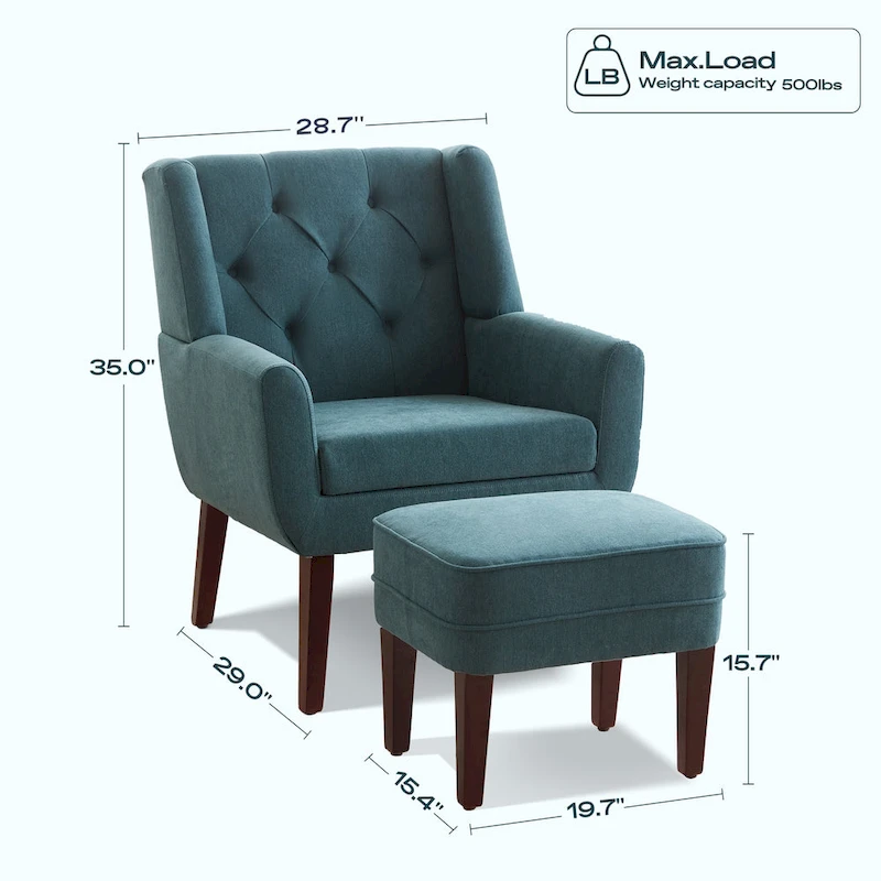 HUIMO Fabric Arm Chair Accent Chair and Ottoman Set Grey/ Beige/ Blue/ Dark Teal