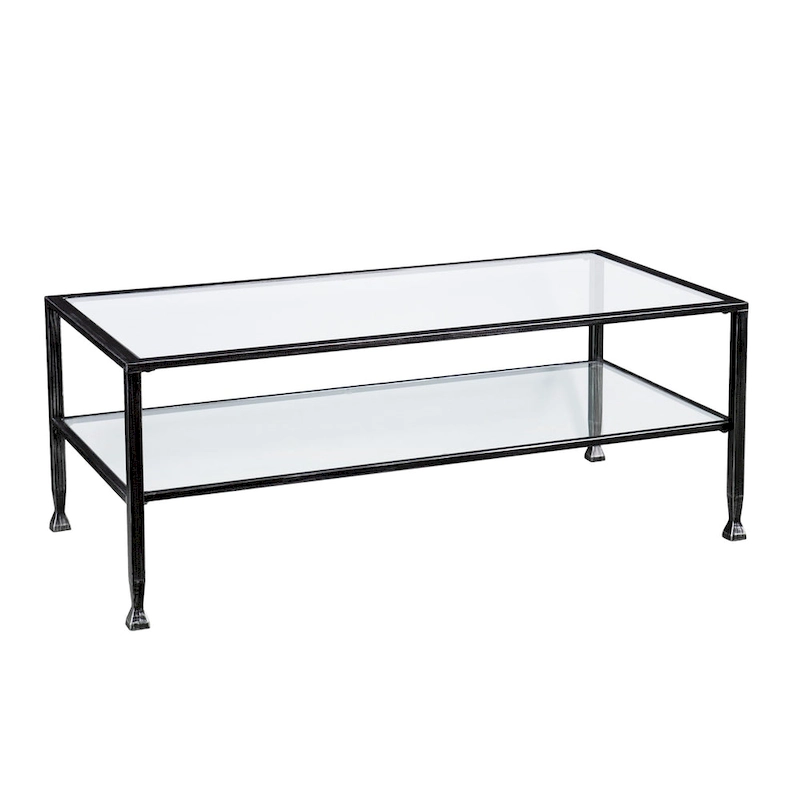 SEI Furniture Glenn Black Rectangle Metal Coffee Table with Glass Top and Bottom Shelf