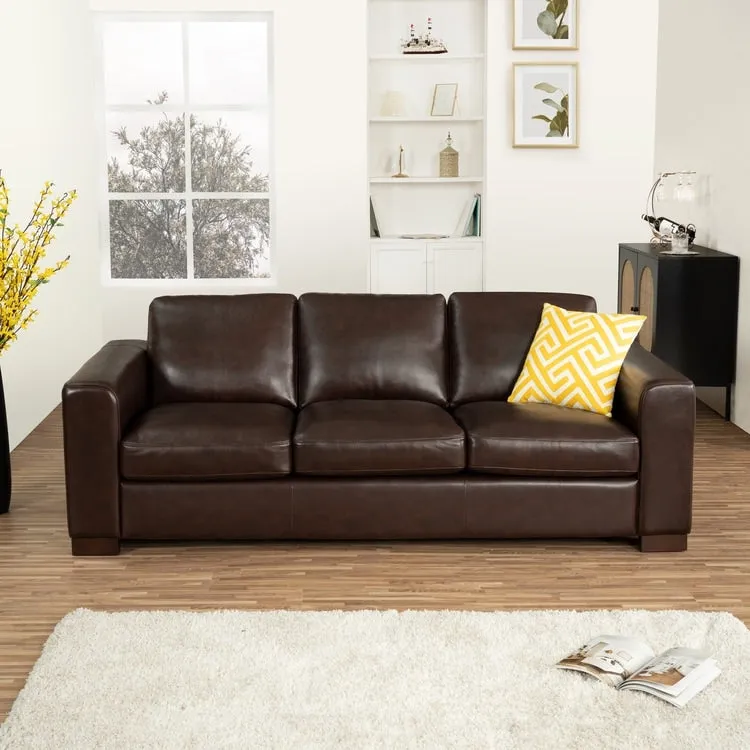 Oversized Genuine Leather Sofa - Ultimate Comfort Mid-Century Living Room Sofa Modern Couch with Sturdy Block Legs