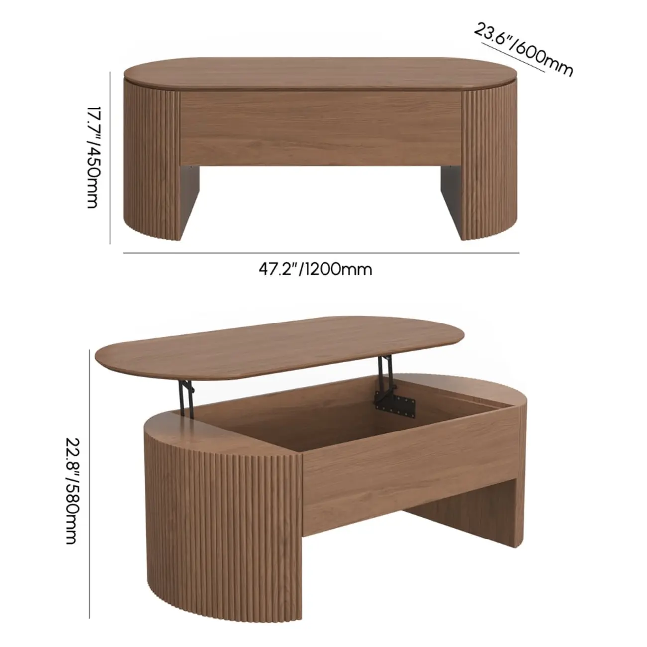 Mid-Century Modern Oval Wooden Lift-Top Coffee Table