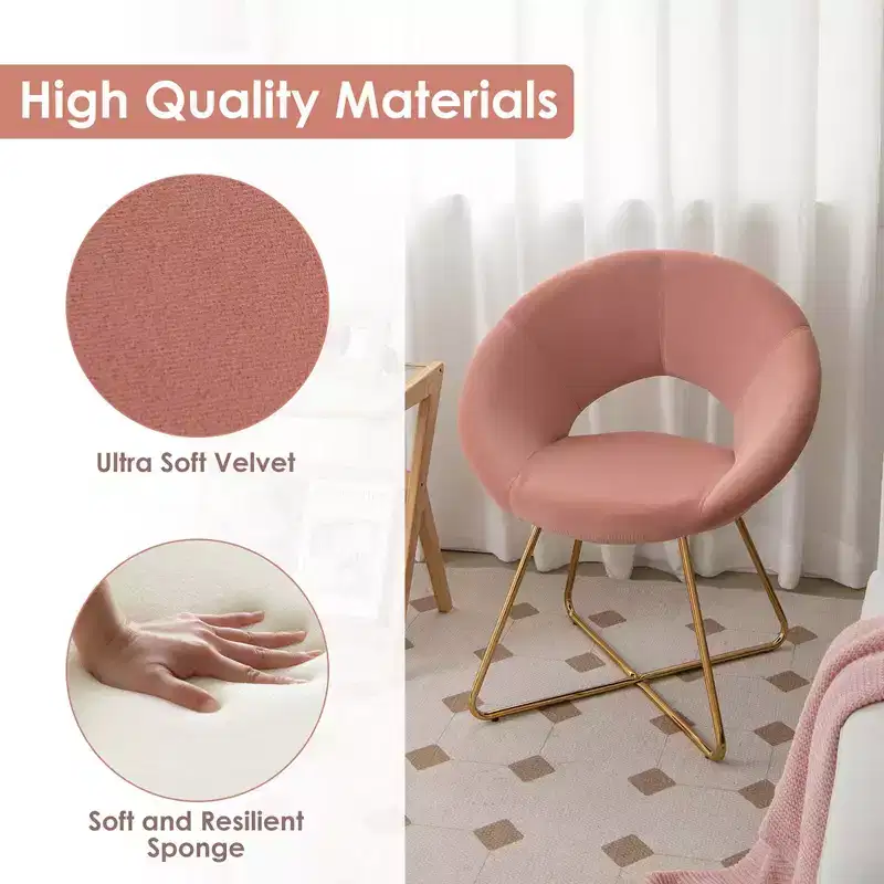 Costway Modern Velvet Accent Chair Upholstered Vanity Leisure Chair with Metal Legs