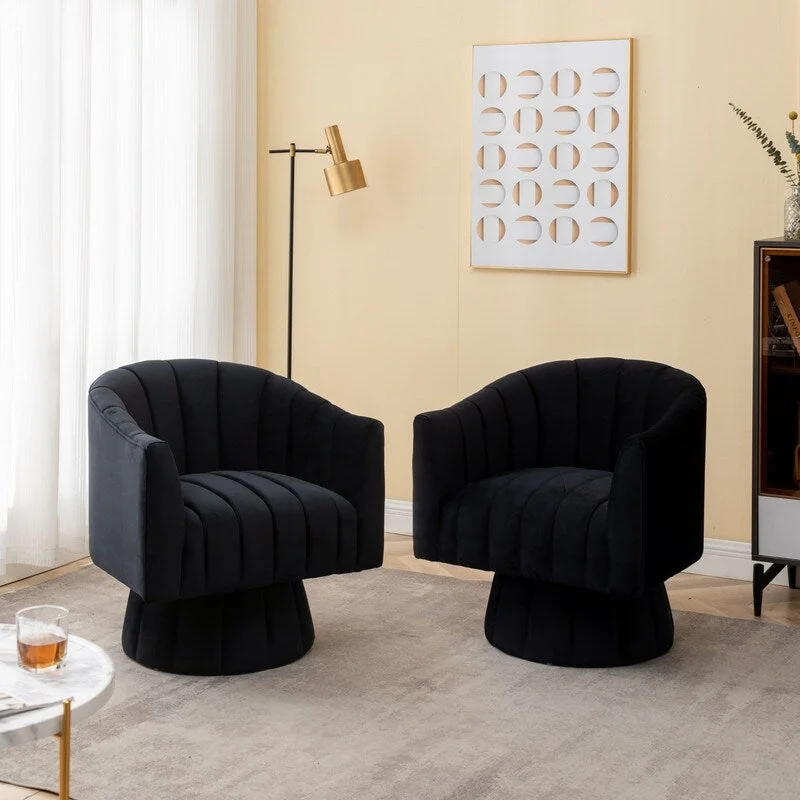 SEYNAR Modern Glam Velvet Upholstered Round 360 Degree Swivel Accent Barrel Chair Set of 2