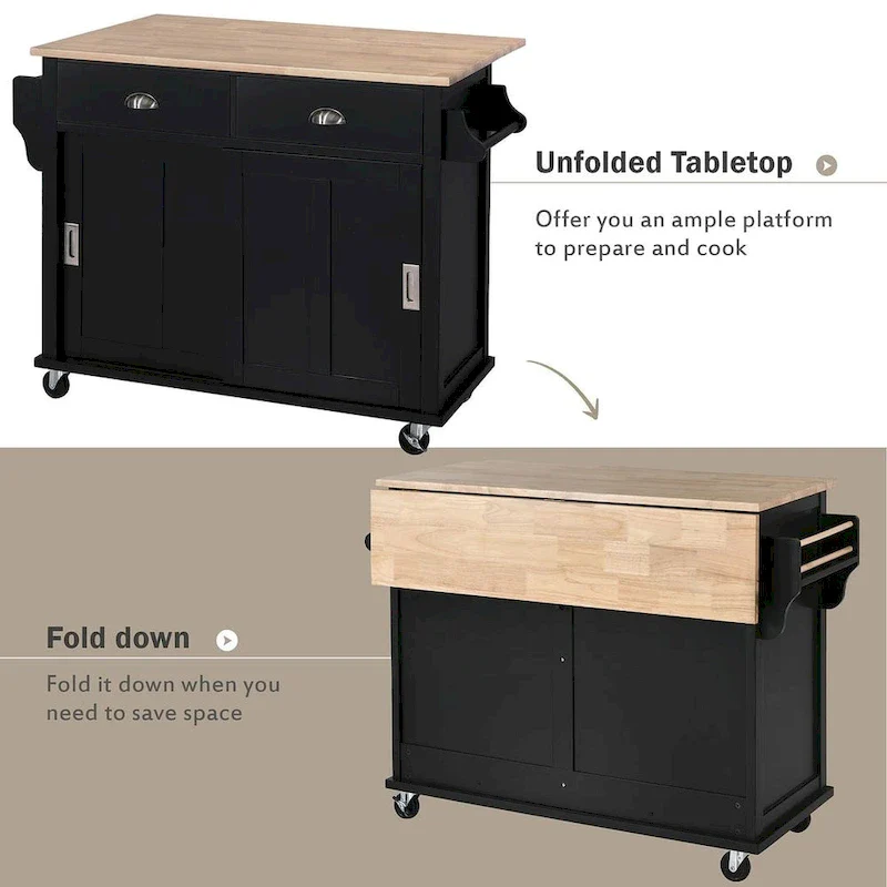 Kitchen Island Cart with Wheels Drop-Leaf Countertop