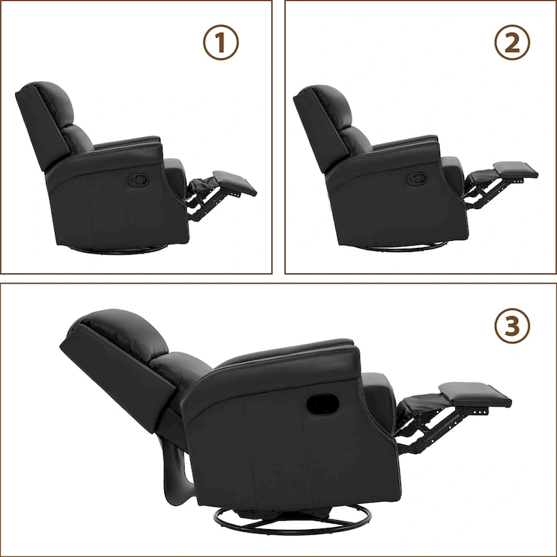 Genuine Leather Manual Rocking Recliner with 360-degree Metal Swivel Base